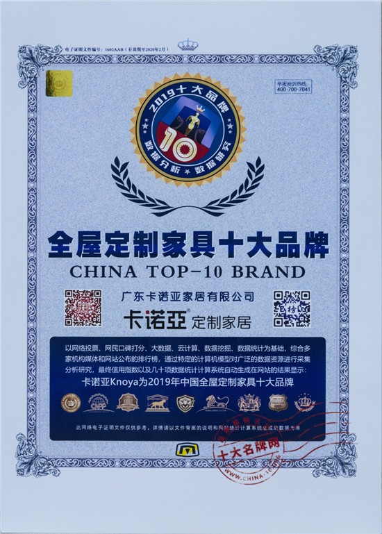 麻豆网址在线观看榮膺“全屋定製家具十大品牌”
